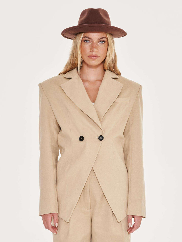 Oversized Double Breasted Blazer Co-ord Beige