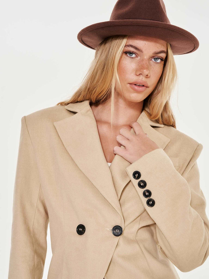 Oversized Double Breasted Blazer Co-ord Beige